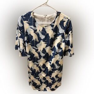 Like New - Tyler Boe Women’s Silk Birds Crane Lined Flutter Sleeve Dress - XS